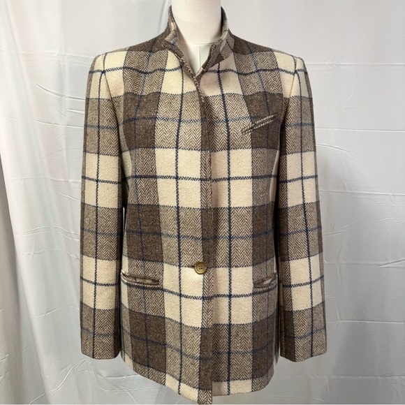 Vintage Bianca Plaid Single Button Wool Blazer Jacket Womens 12 Preppy Classic - Picture 2 of 15